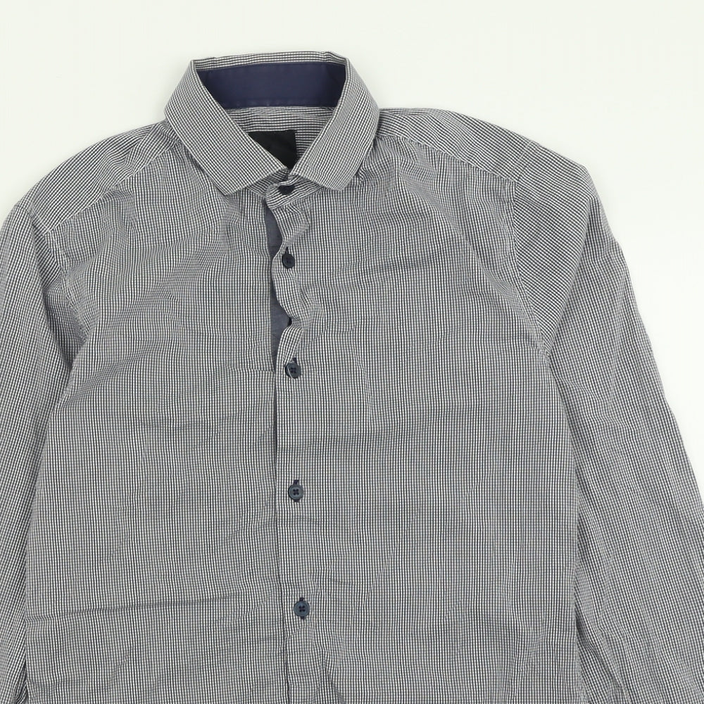 H&M Mens Black Plaid Cotton  Button-Up Size S Collared Button