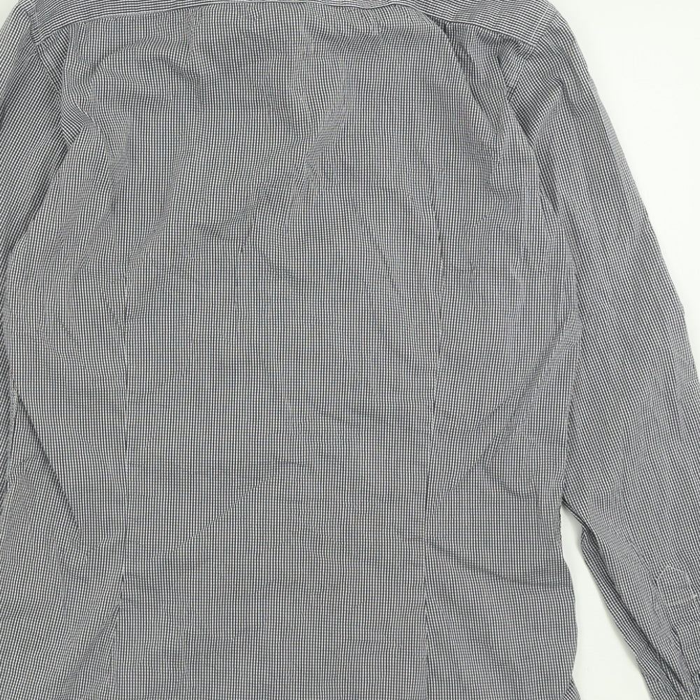 H&M Mens Black Plaid Cotton  Button-Up Size S Collared Button