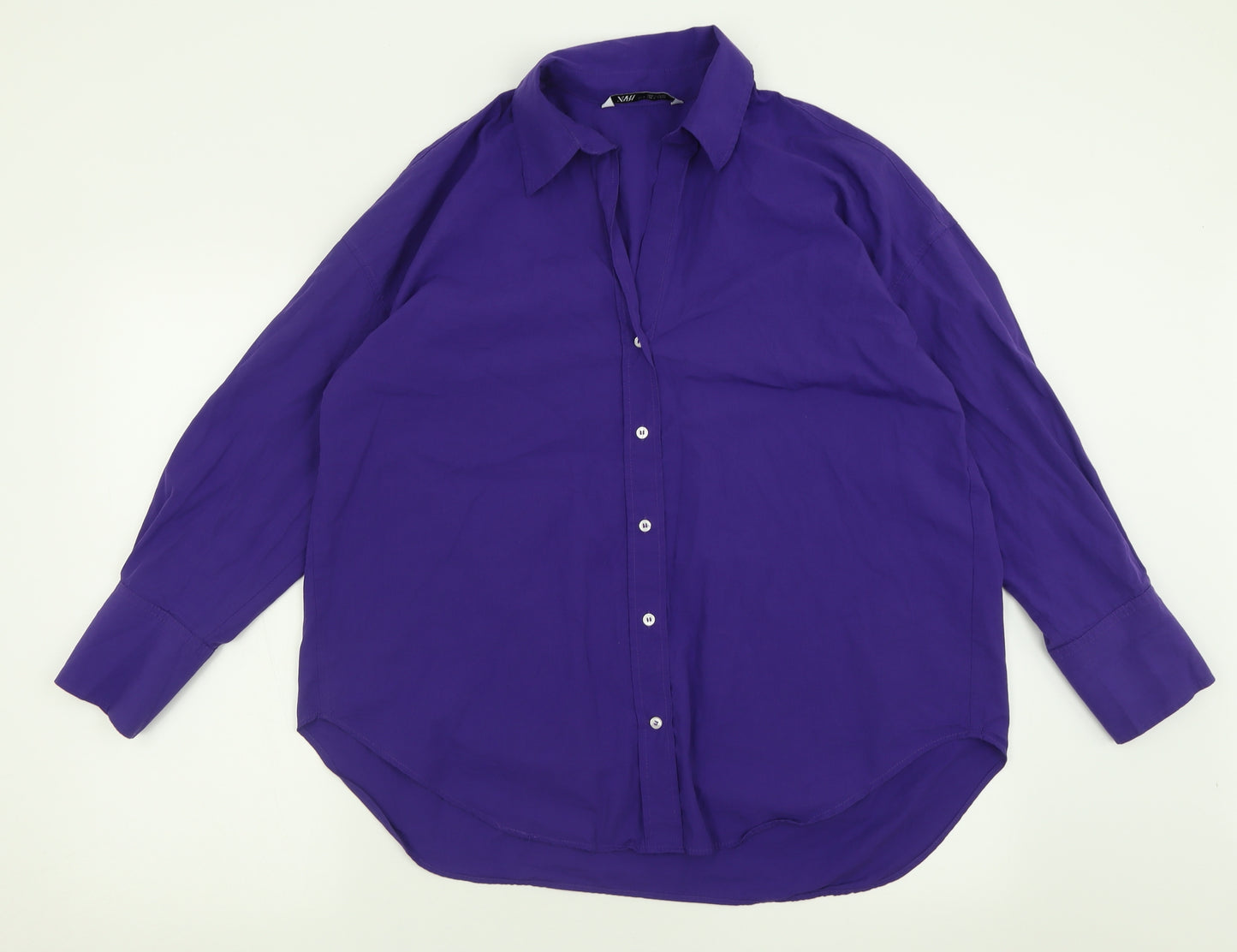 Zara Womens Purple  Cotton Basic Button-Up Size M V-Neck