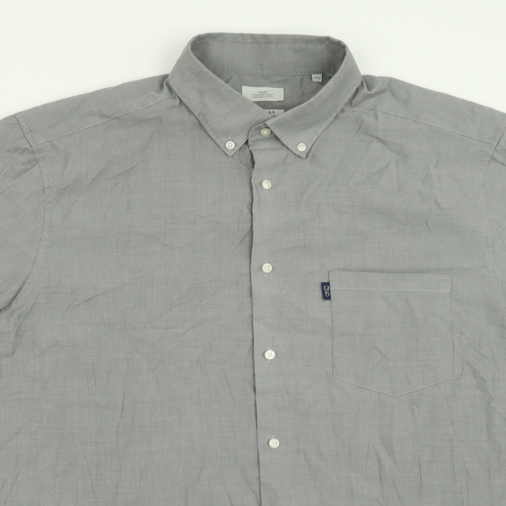 NEXT Mens Grey  Polyester  Button-Up Size 17.5 Collared Button