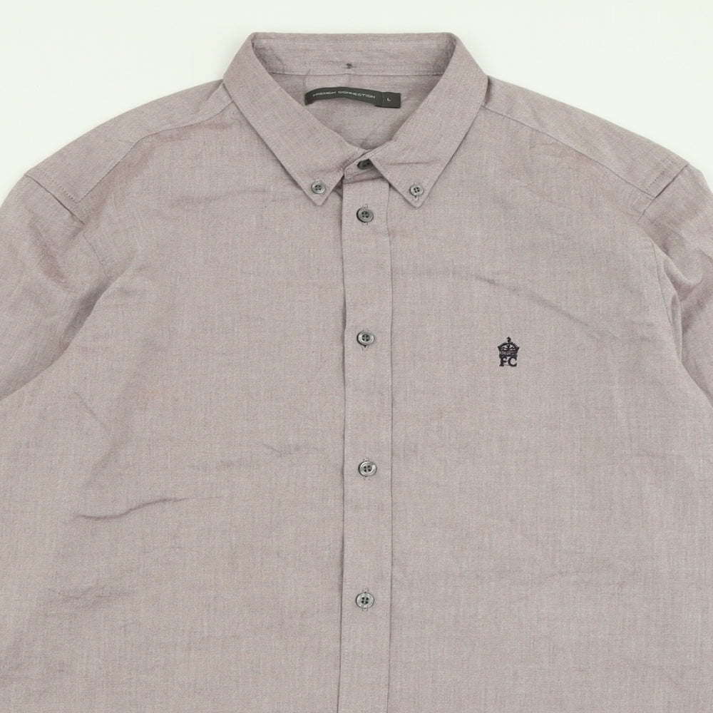 French Connection Mens Grey  Cotton  Button-Up Size L Collared Button