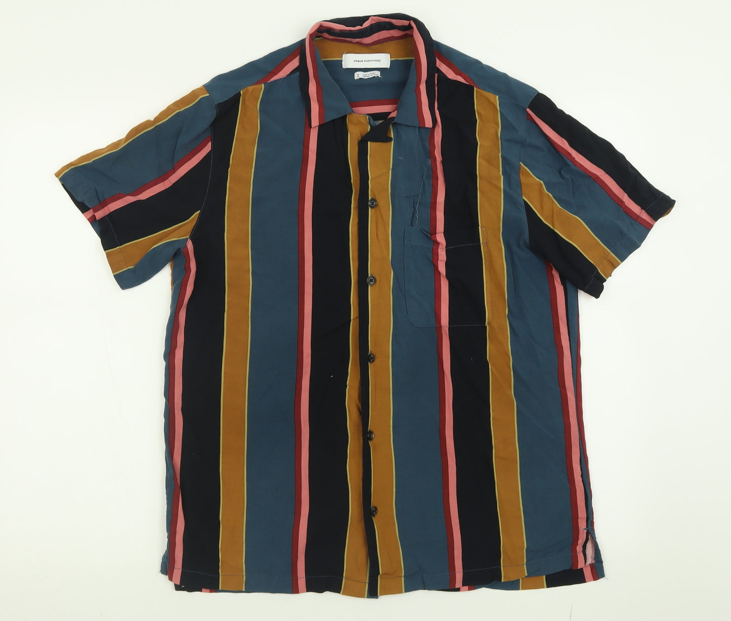 Urban Outfitters Mens Multicoloured Striped Viscose  Button-Up Size M Collared Button