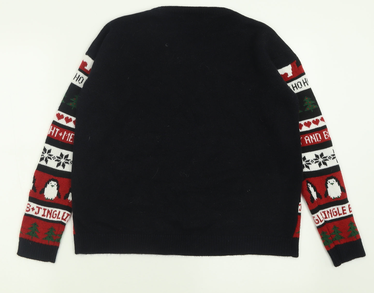 New Look Womens Red Crew Neck Geometric Acrylic Pullover Jumper Size 8   - Christmas  Jumper