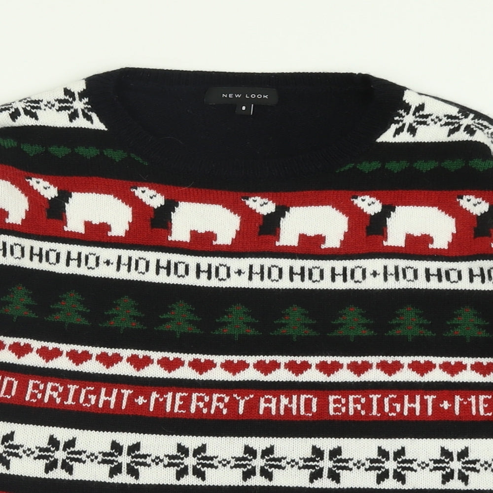 New Look Womens Red Crew Neck Geometric Acrylic Pullover Jumper Size 8   - Christmas  Jumper