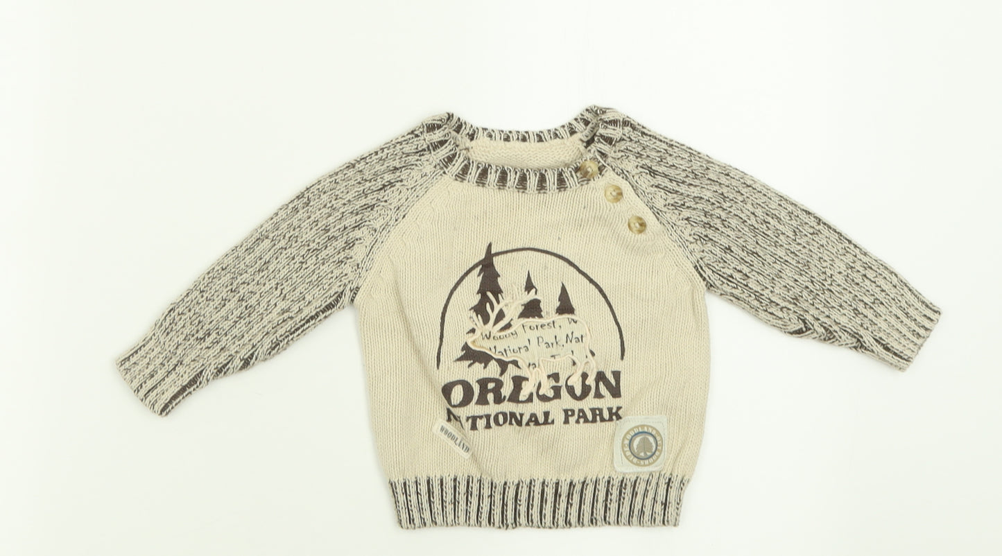 Matalan Boys Beige  Cotton Pullover Jumper Size 6-9 Months  Button
