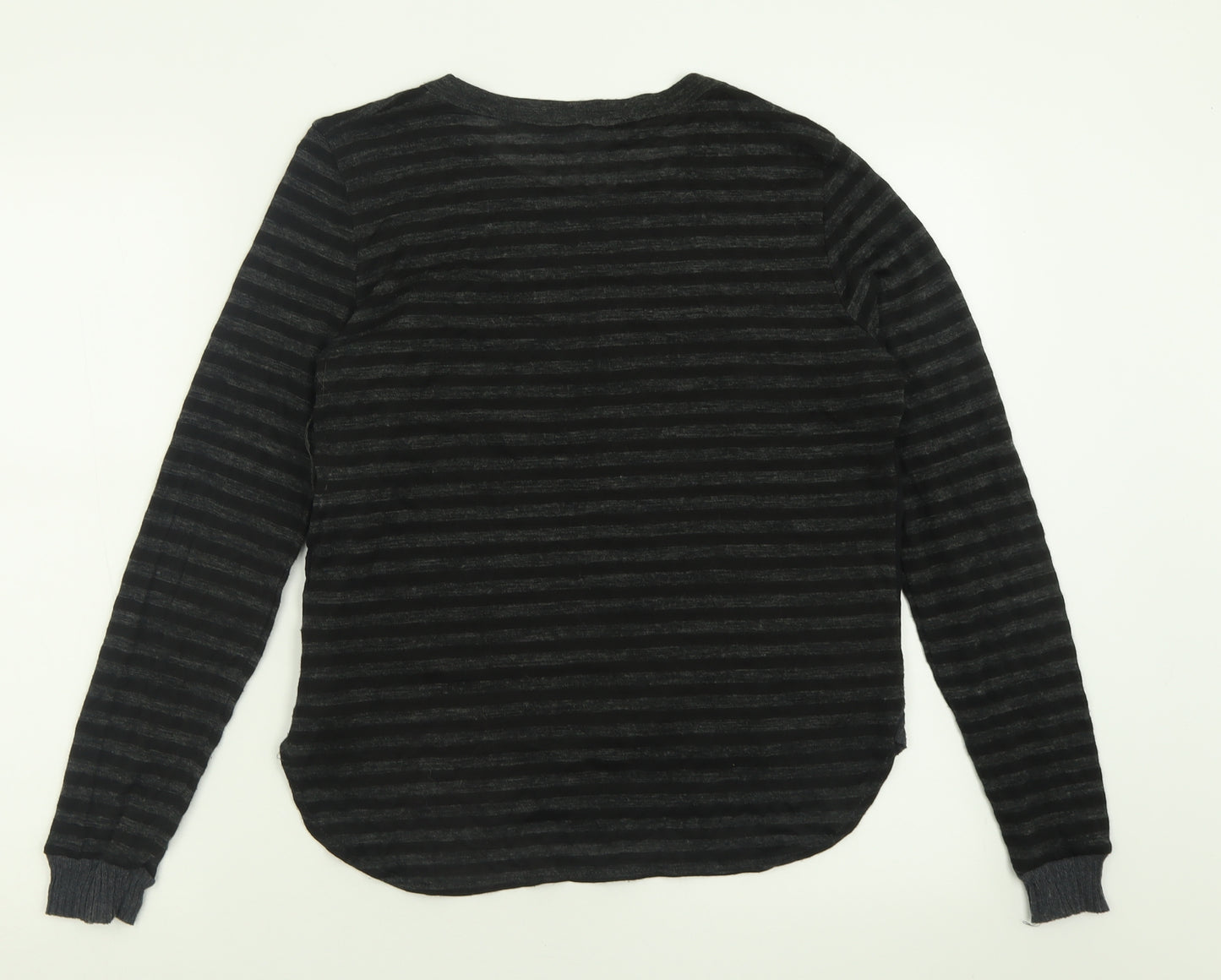 Zara Womens Black Crew Neck Striped Acrylic Pullover Jumper Size L