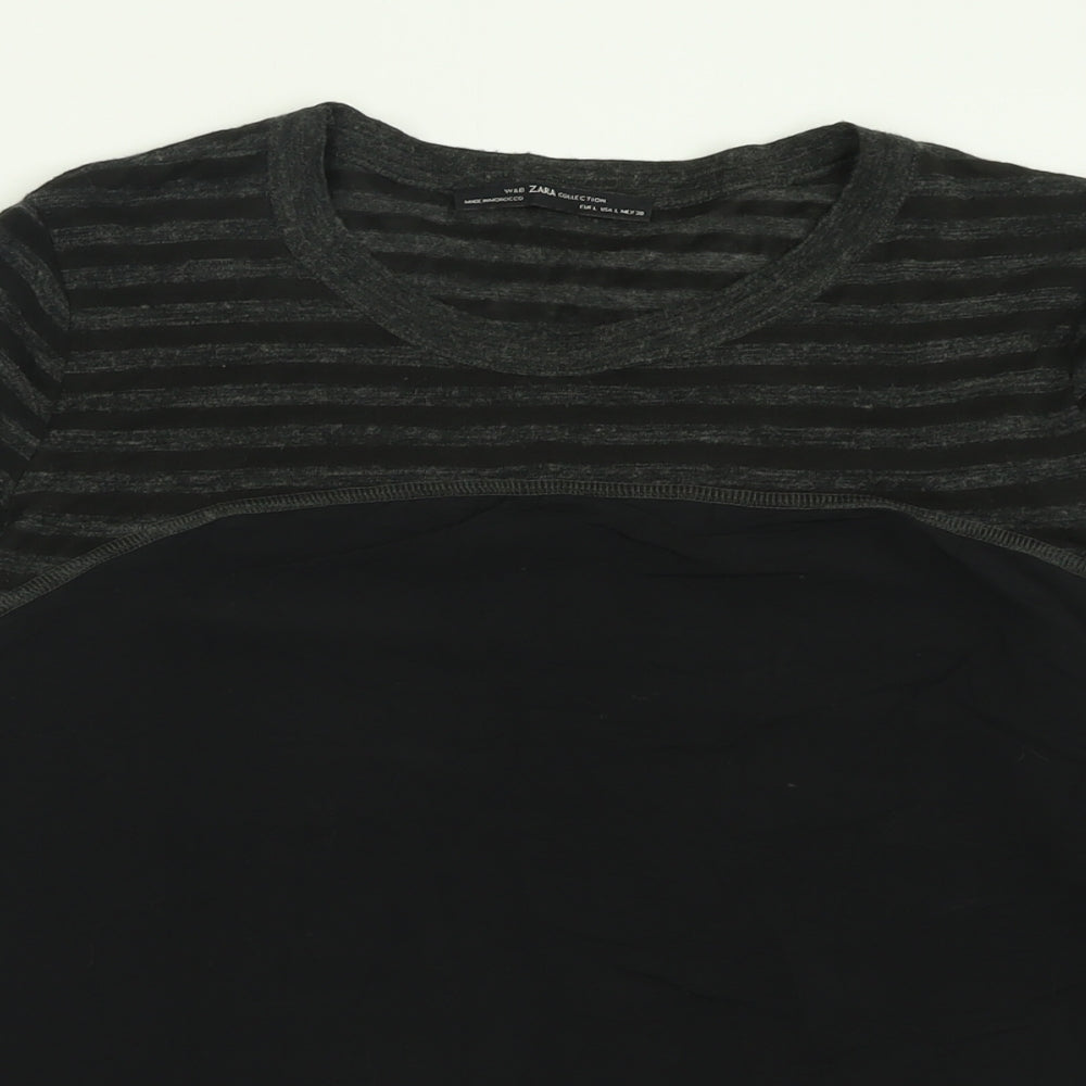 Zara Womens Black Crew Neck Striped Acrylic Pullover Jumper Size L