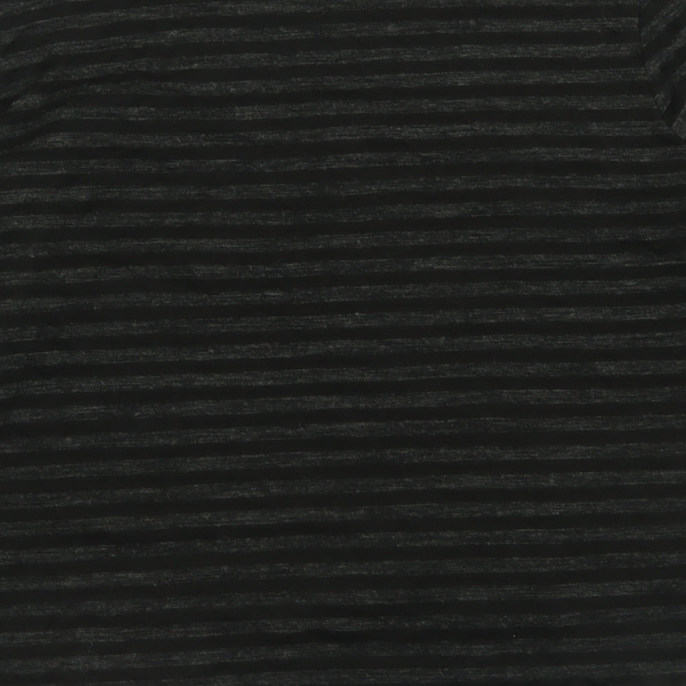 Zara Womens Black Crew Neck Striped Acrylic Pullover Jumper Size L