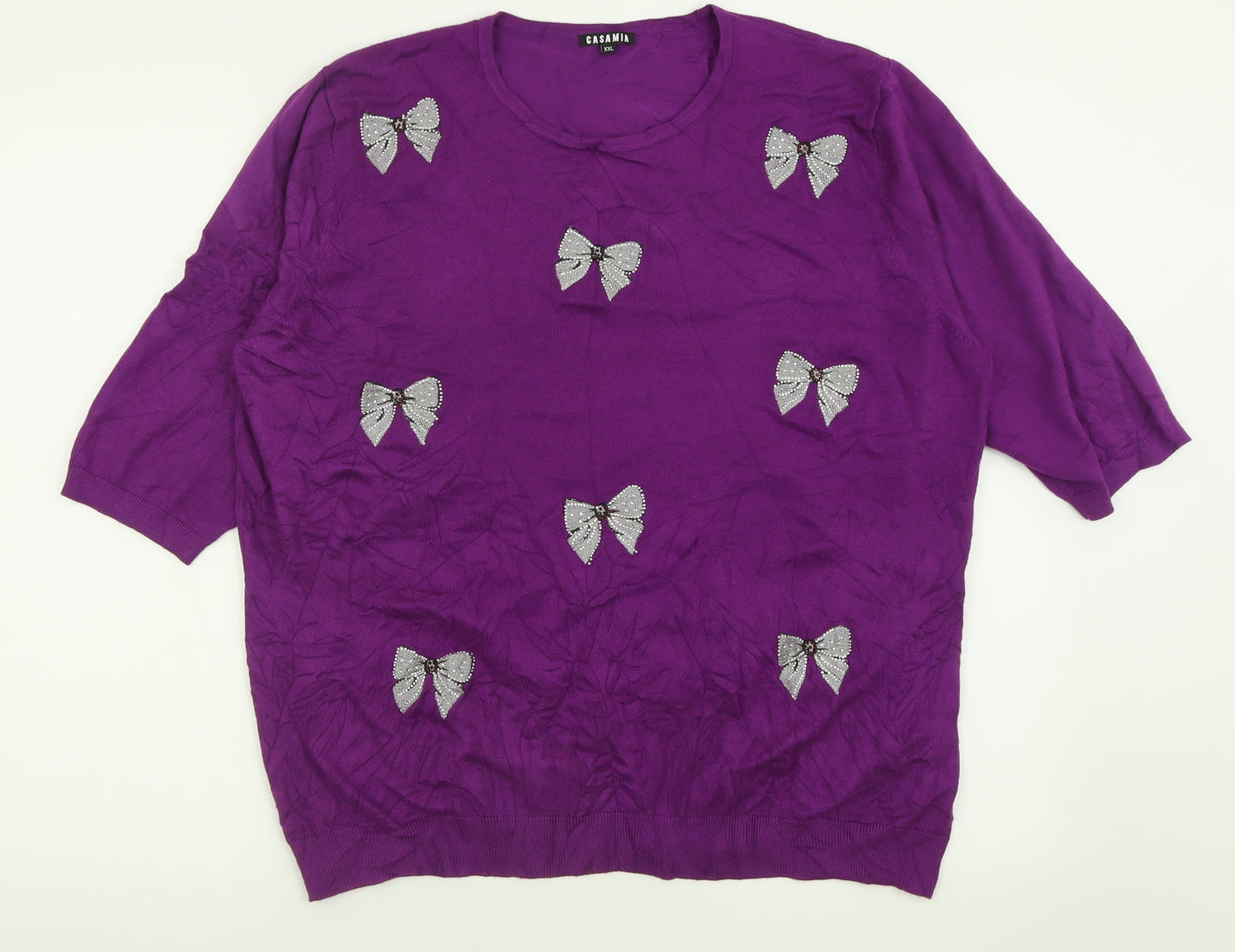 Casamia Womens Purple Crew Neck Geometric Viscose Pullover Jumper Size 2XL