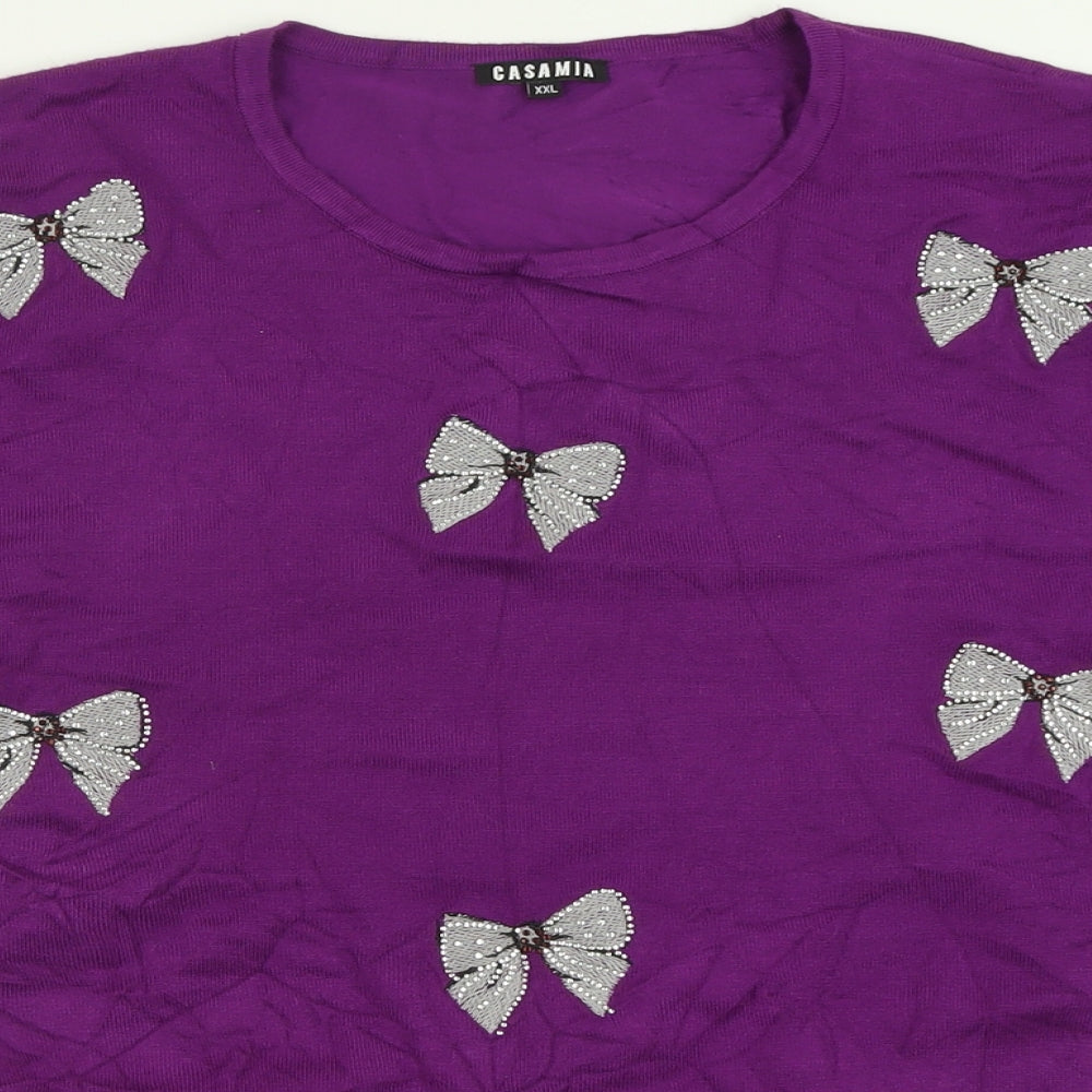 Casamia Womens Purple Crew Neck Geometric Viscose Pullover Jumper Size 2XL