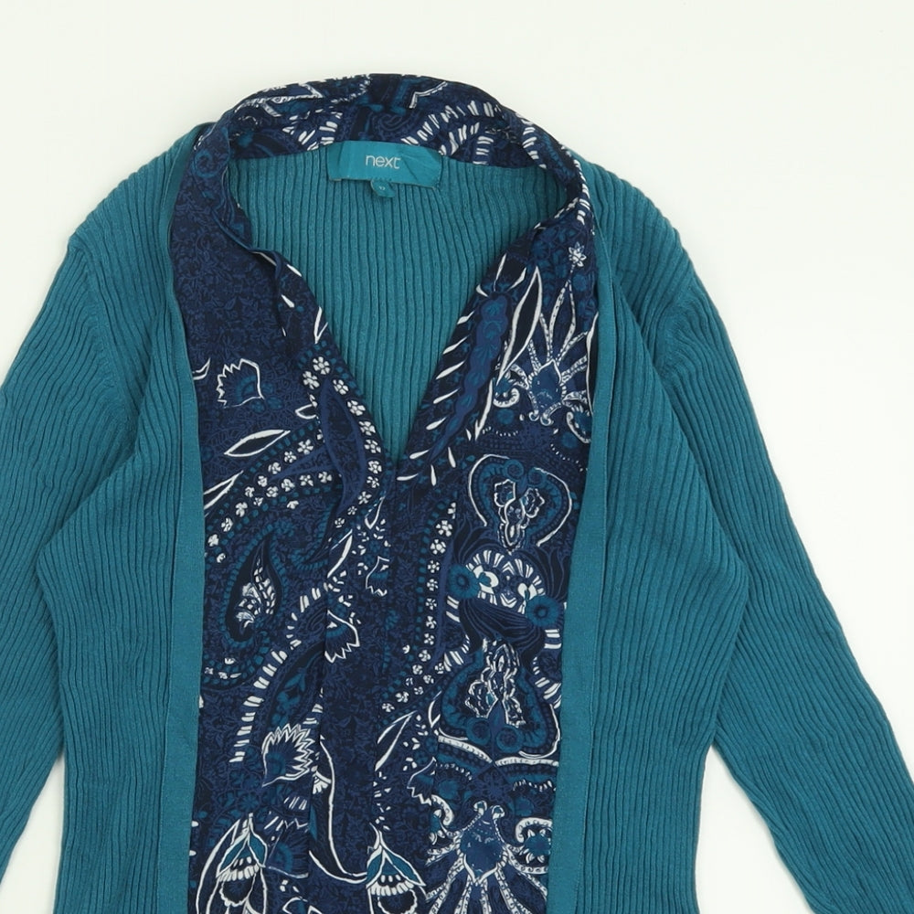 NEXT Womens Blue V-Neck Geometric Polyester Pullover Jumper Size 12