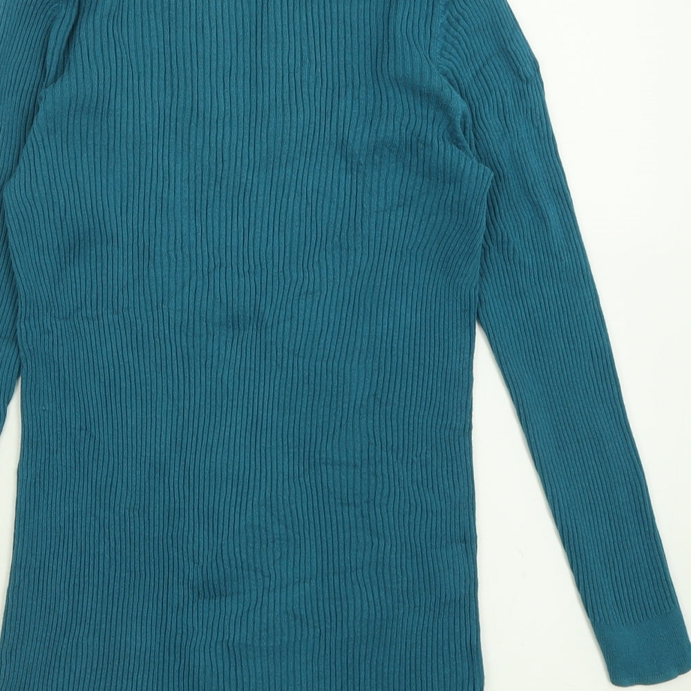 NEXT Womens Blue V-Neck Geometric Polyester Pullover Jumper Size 12