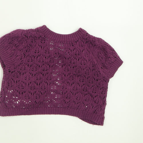 Mothercare Girls Purple Crew Neck  Acrylic Cardigan Jumper Size 2 Years  Button