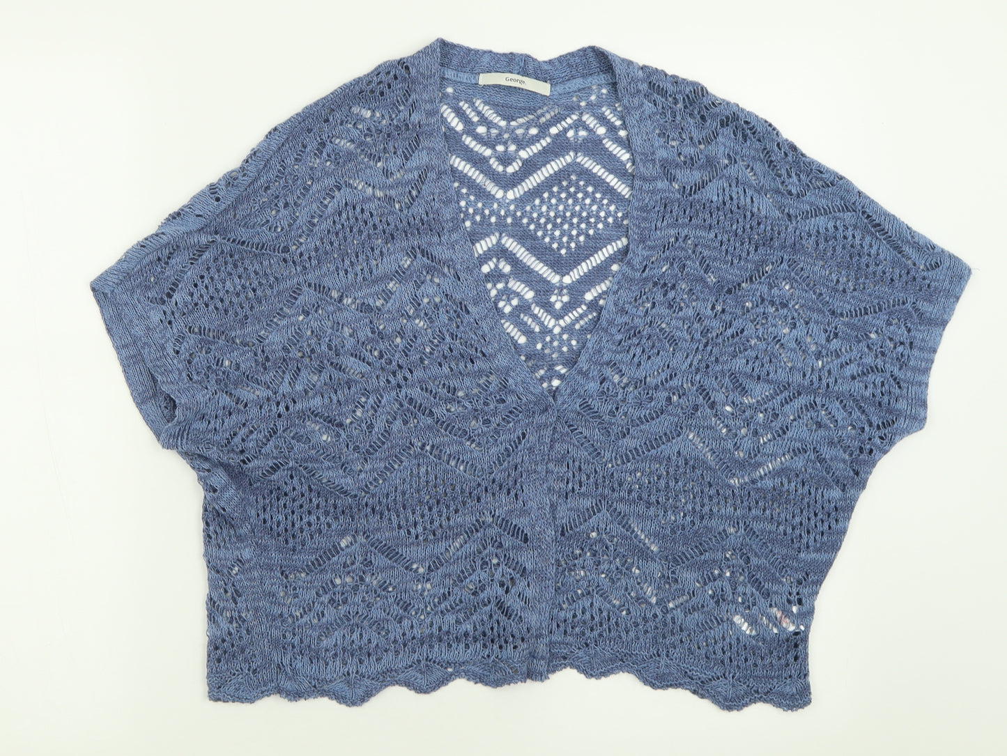 George Womens Blue V-Neck  Acrylic Cardigan Jumper Size M