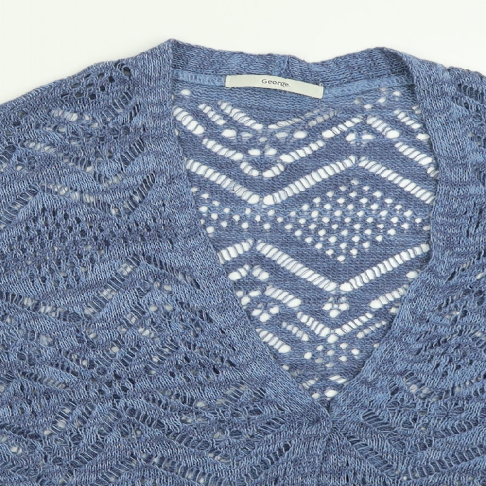 George Womens Blue V-Neck  Acrylic Cardigan Jumper Size M