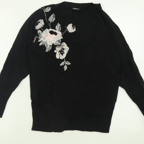Rohan Womens Black Crew Neck Floral Viscose Pullover Jumper Size 10
