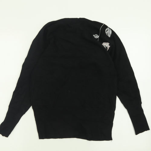 Rohan Womens Black Crew Neck Floral Viscose Pullover Jumper Size 10