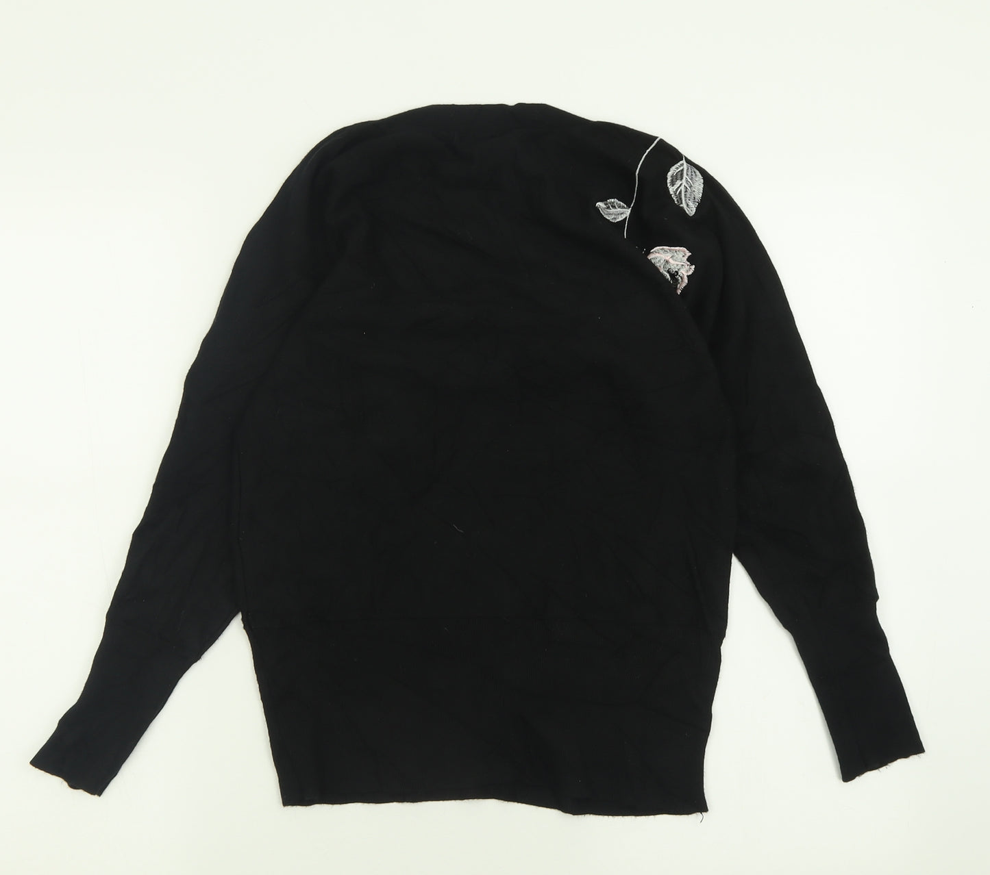 Rohan Womens Black Crew Neck Floral Viscose Pullover Jumper Size 10