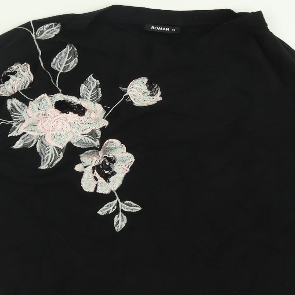 Rohan Womens Black Crew Neck Floral Viscose Pullover Jumper Size 10