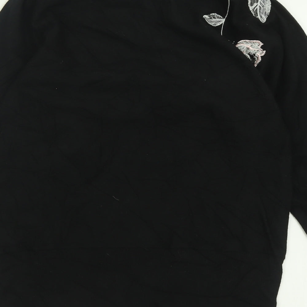 Rohan Womens Black Crew Neck Floral Viscose Pullover Jumper Size 10