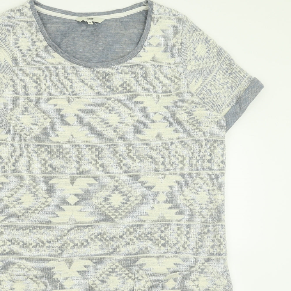 NEXT Womens Blue Geometric Cotton T-Shirt Dress  Size 18  Crew Neck Pullover