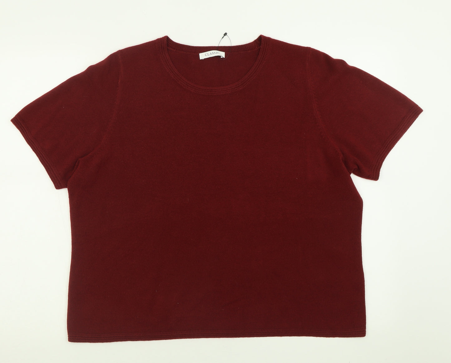Marks and Spencer Womens Red  Acrylic Basic T-Shirt Size 20 Crew Neck