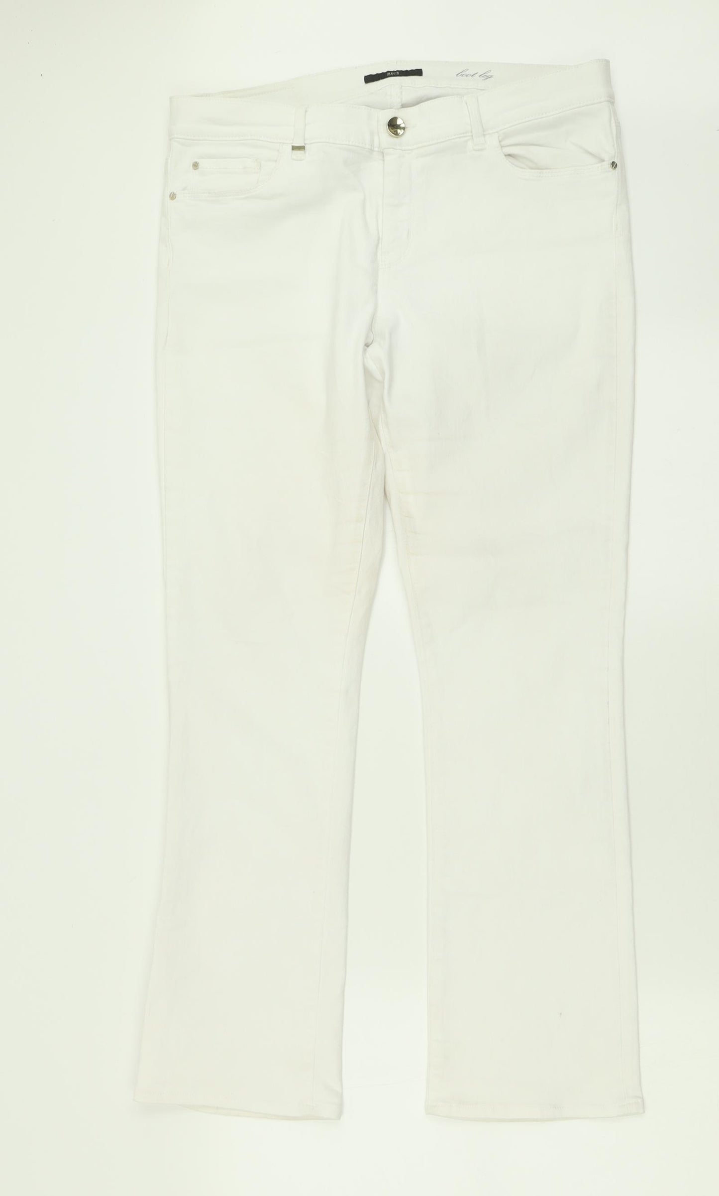 HUGO BOSS Mens White  Cotton Bootcut Jeans Size 31 in L34 in Regular Button