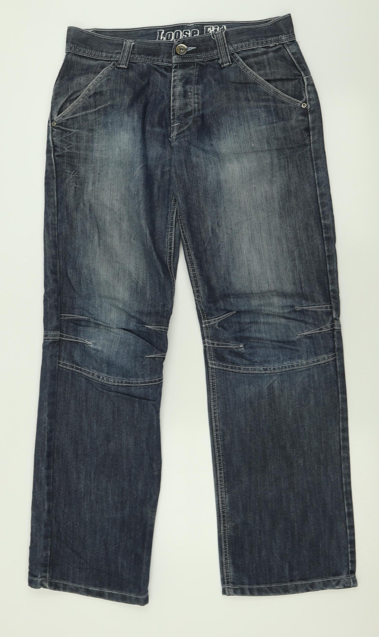Denim & Co. Mens Blue  Cotton Straight Jeans Size 32 in L32 in Relaxed Button