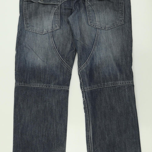 Denim & Co. Mens Blue  Cotton Straight Jeans Size 32 in L32 in Relaxed Button
