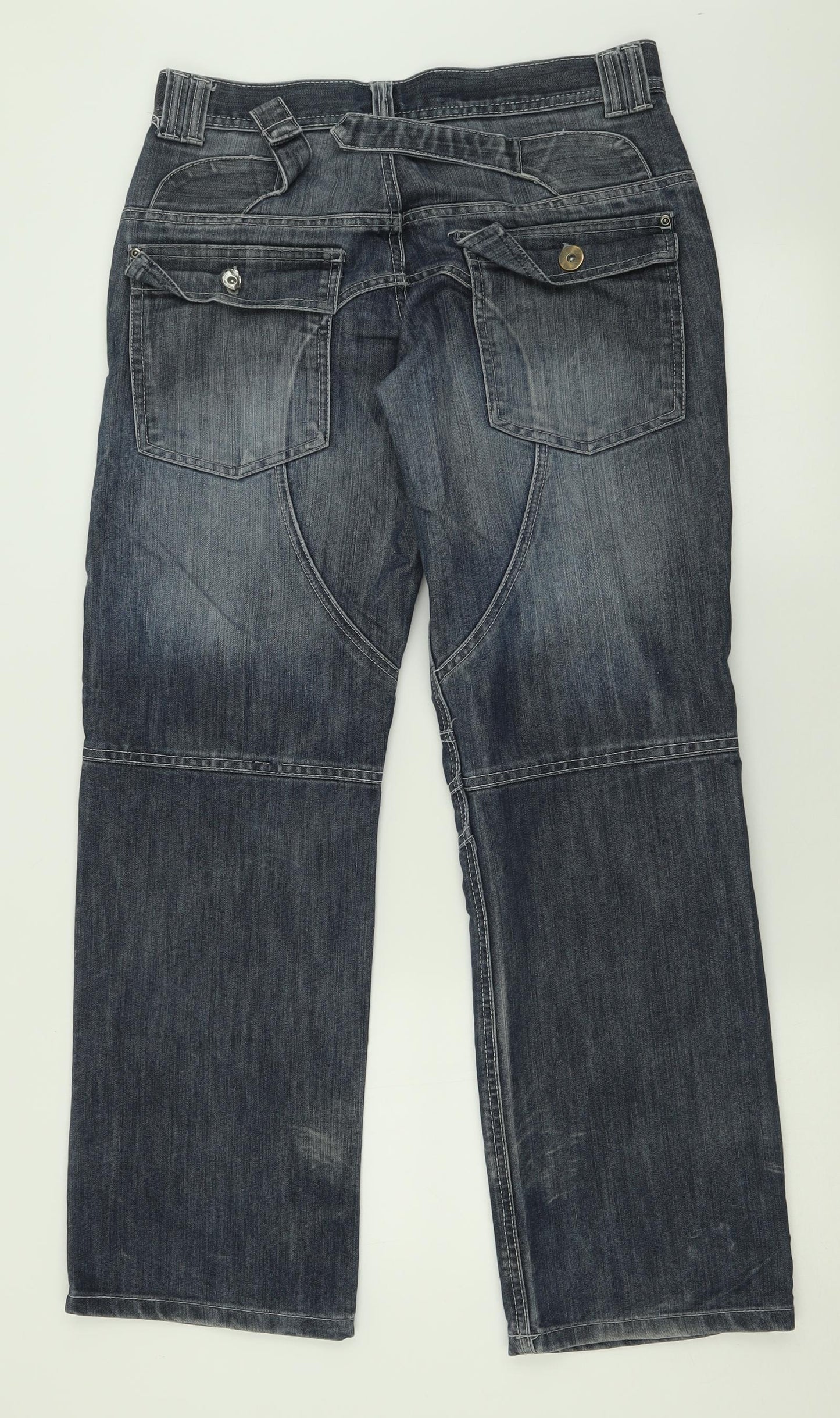 Denim & Co. Mens Blue  Cotton Straight Jeans Size 32 in L32 in Relaxed Button