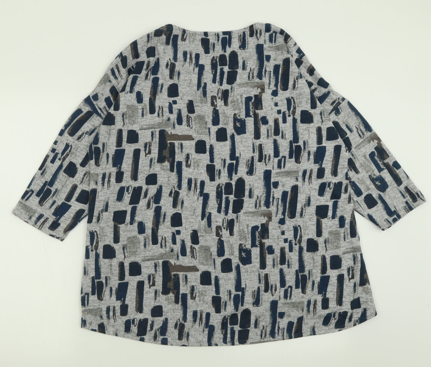 Viz A Viz Womens Grey Geometric Polyester Basic T-Shirt Size 16 Crew Neck