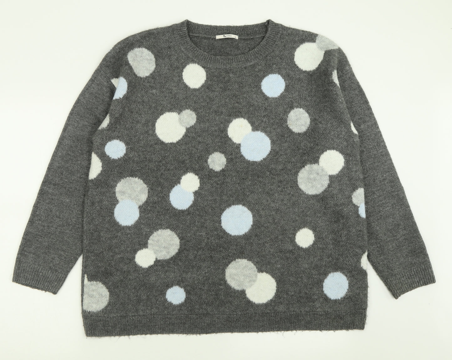TU Womens Grey Crew Neck Geometric Acrylic Pullover Jumper Size 18