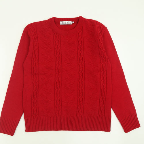 Pure & Natural Womens Red Crew Neck  Acrylic Pullover Jumper Size XS
