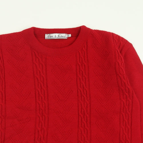 Pure & Natural Womens Red Crew Neck  Acrylic Pullover Jumper Size XS