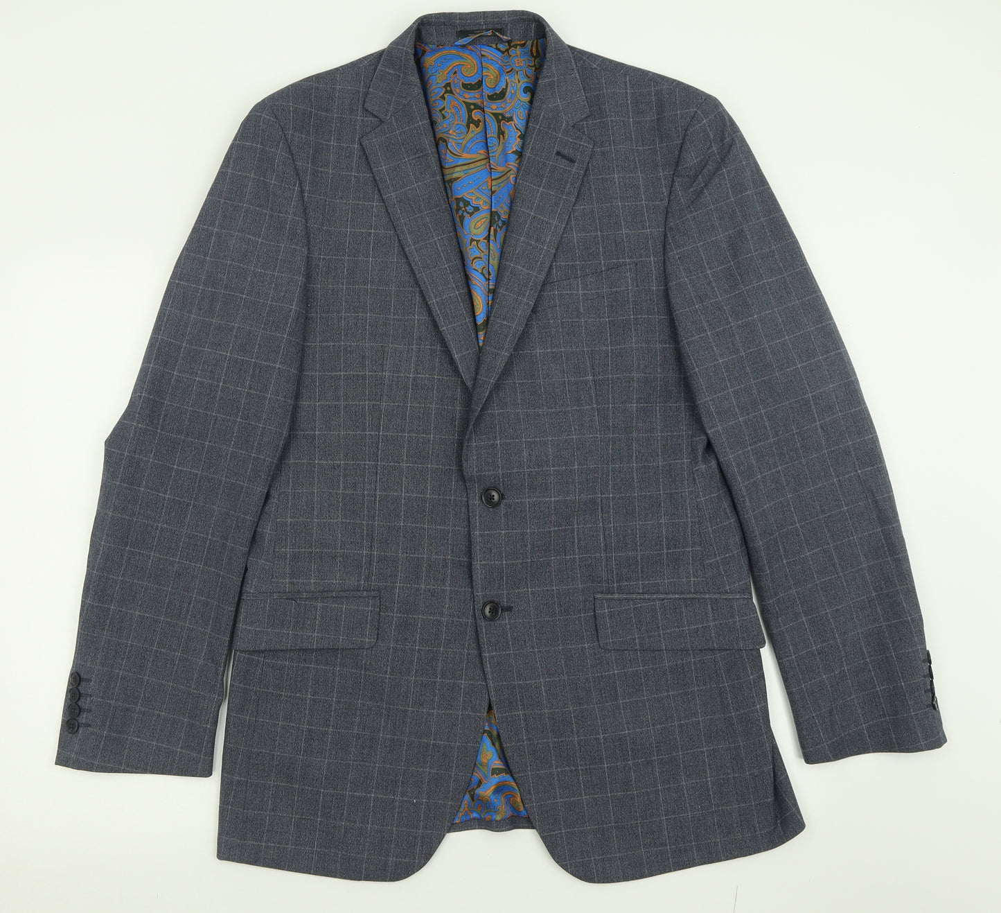 Marks and Spencer Mens Blue Check Polyester Jacket Suit Jacket Size 40