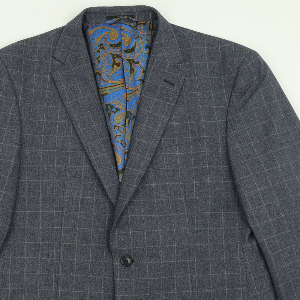 Marks and Spencer Mens Blue Check Polyester Jacket Suit Jacket Size 40