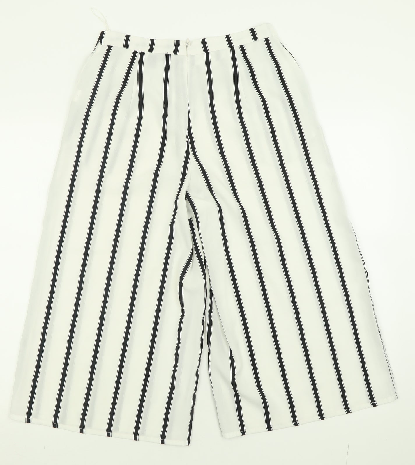 Atmosphere Womens White Striped Polyester Cropped Trousers Size 8 L20 in Regular Zip
