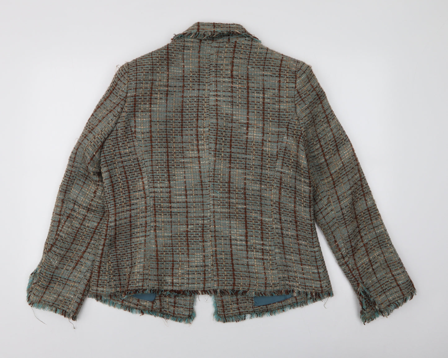 Sarah Hamilton Womens Brown Plaid  Jacket Blazer Size 14  Button