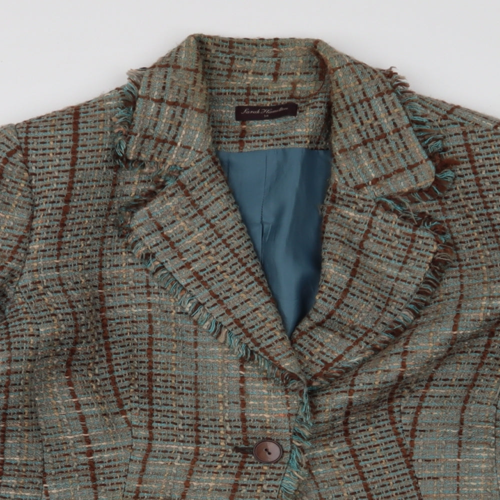 Sarah Hamilton Womens Brown Plaid  Jacket Blazer Size 14  Button