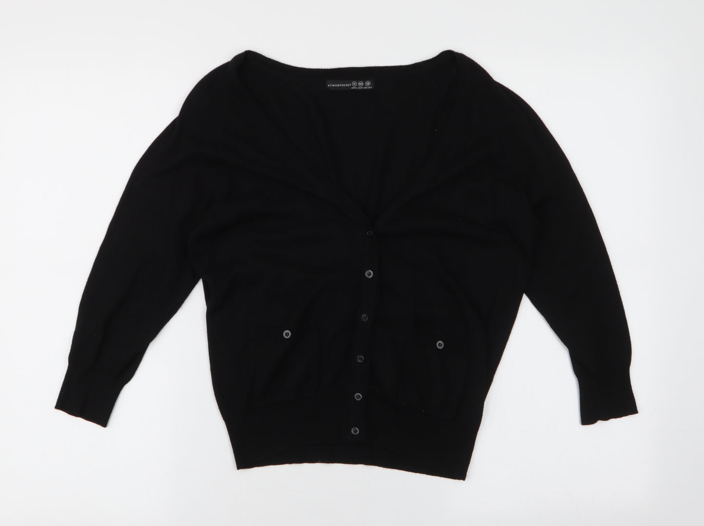 Atmosphere Womens Black V-Neck  Viscose Cardigan Jumper Size 12