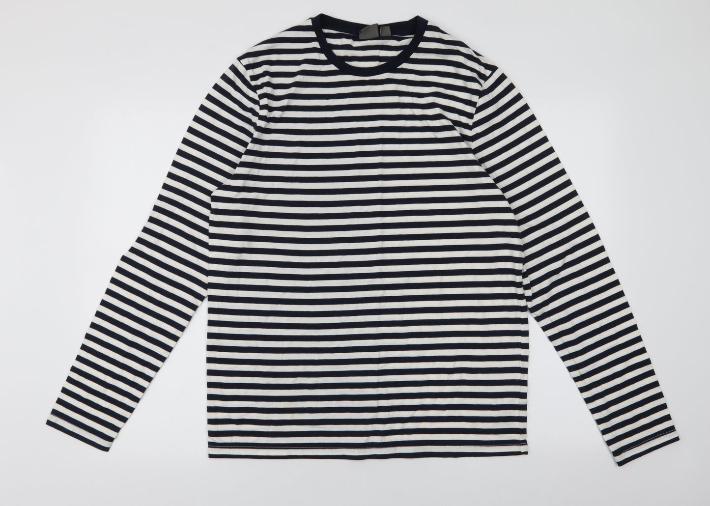 ASOS Mens White Striped Polyester  T-Shirt Size L Round Neck