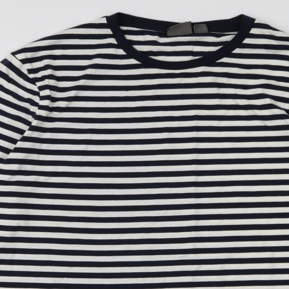 ASOS Mens White Striped Polyester  T-Shirt Size L Round Neck