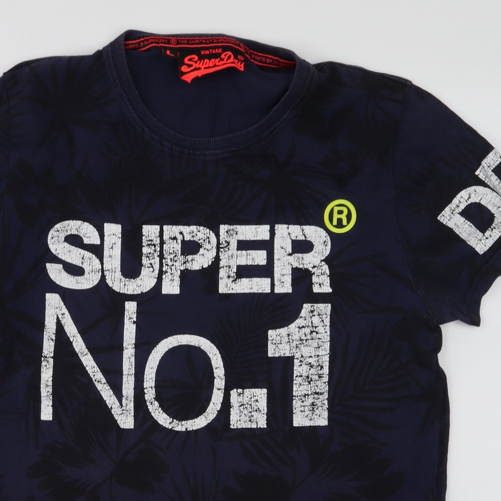 Super Dry Mens Blue  Polyester  T-Shirt Size L Round Neck