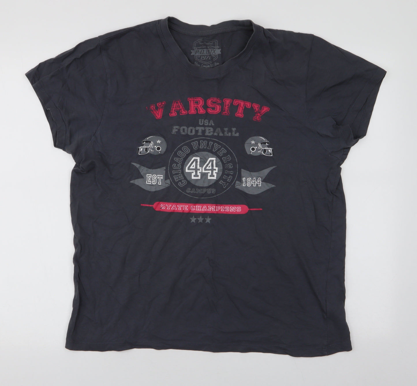 P.O. Box Mens Grey  Cotton  T-Shirt Size L Round Neck  - American football