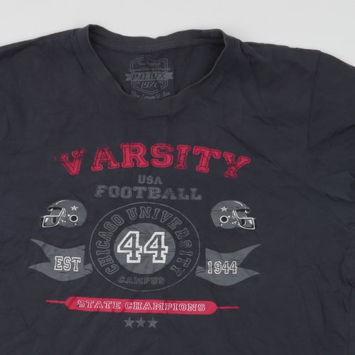 P.O. Box Mens Grey  Cotton  T-Shirt Size L Round Neck  - American football