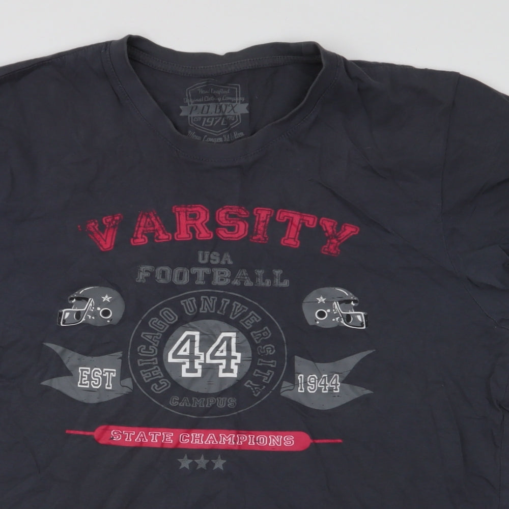 P.O. Box Mens Grey  Cotton  T-Shirt Size L Round Neck  - American football