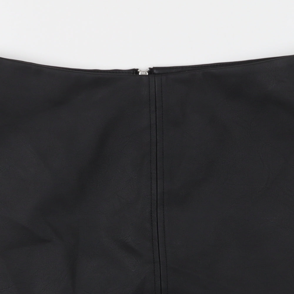 Primark Womens Black  Polyester A-Line Skirt Size 12   Zip - Faux leather
