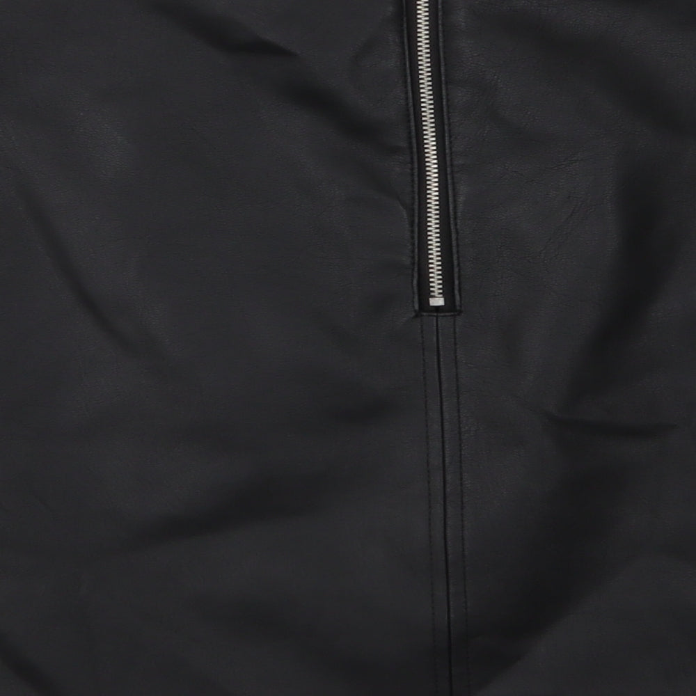 Primark Womens Black  Polyester A-Line Skirt Size 12   Zip - Faux leather