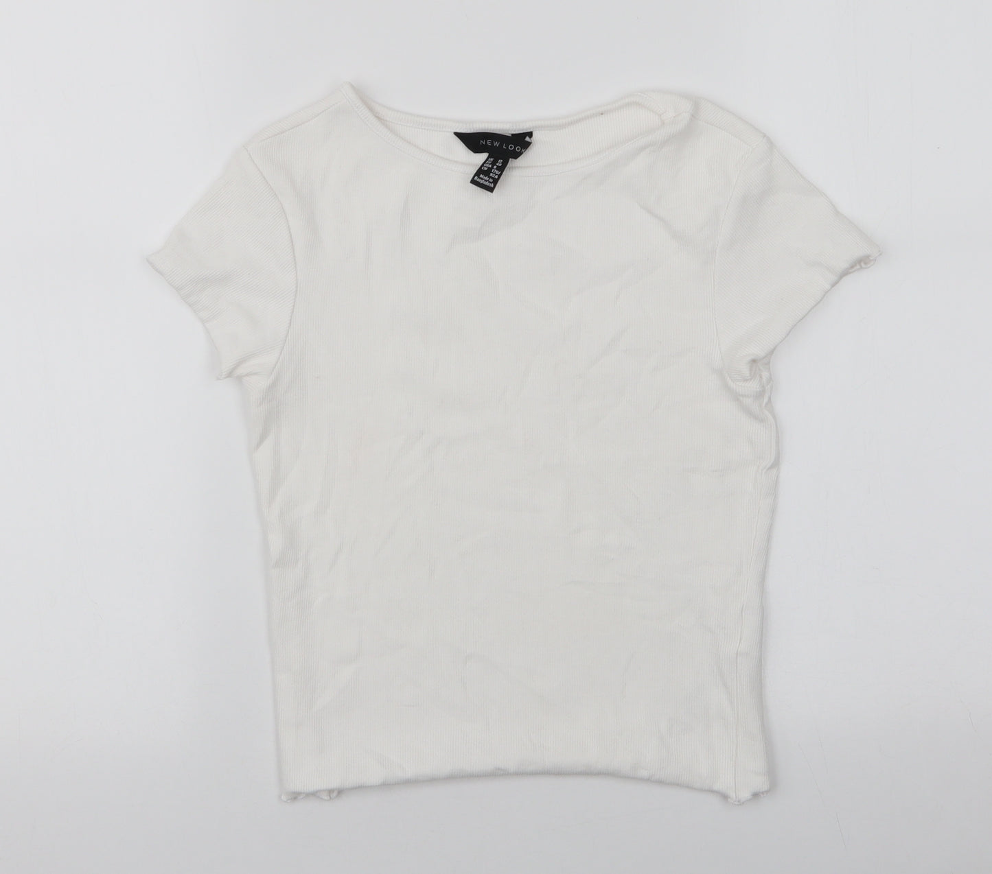 New Look Womens White  Cotton Cropped T-Shirt Size 12 Round Neck