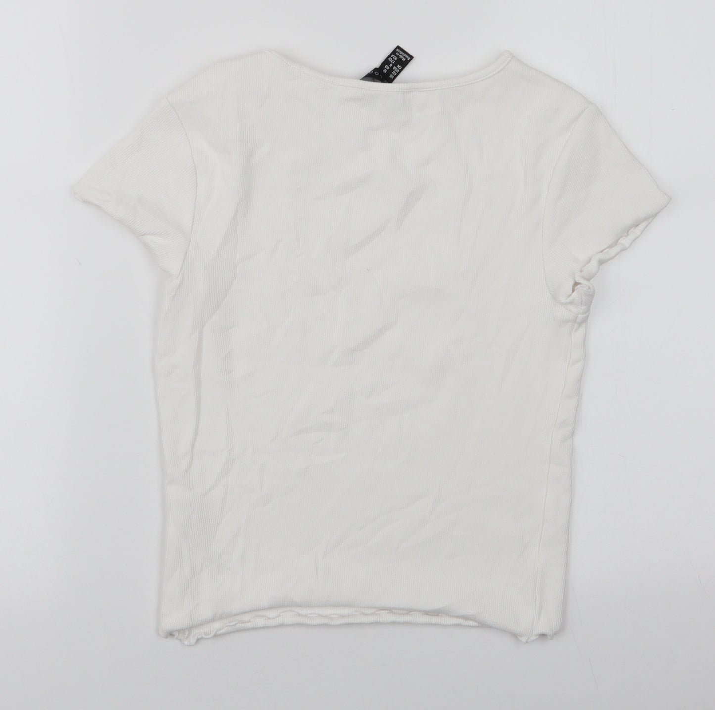 New Look Womens White  Cotton Cropped T-Shirt Size 12 Round Neck